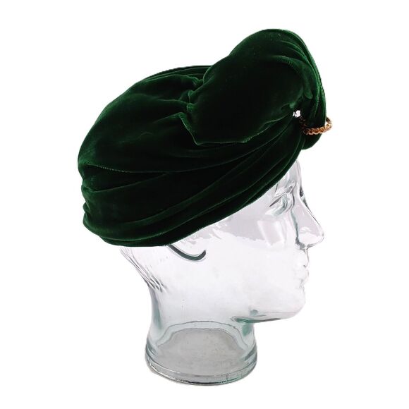 Green Velvet Full Cap Turban Hat Flapper Style Headband Warmer Headwrap - Picture 5 of 10